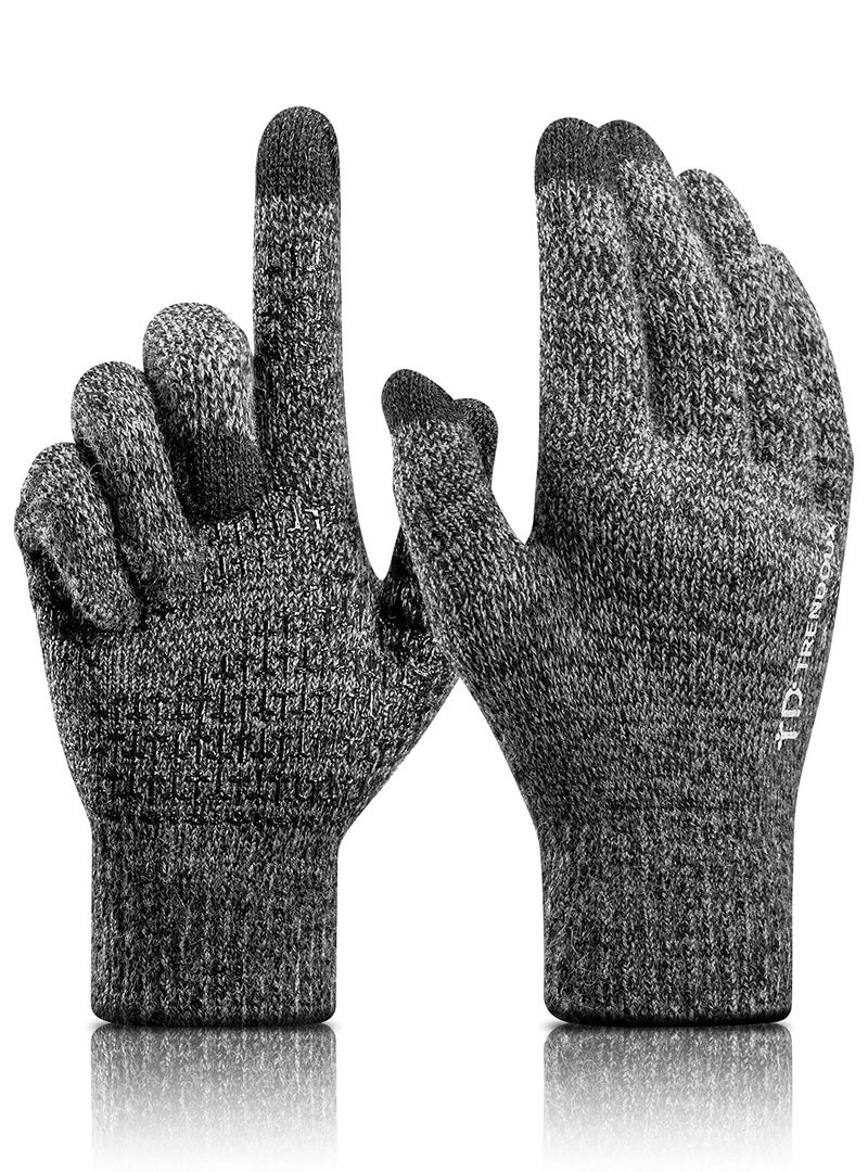 TRENDOUX Winter Gloves Women Men, Touchscreen Glove, Texting Smartphone Riding - Anti-Slip - Thermal Liners - Knitted Soft Material - Hands Warm Glove for Driving - Black Gray - L - Image 1